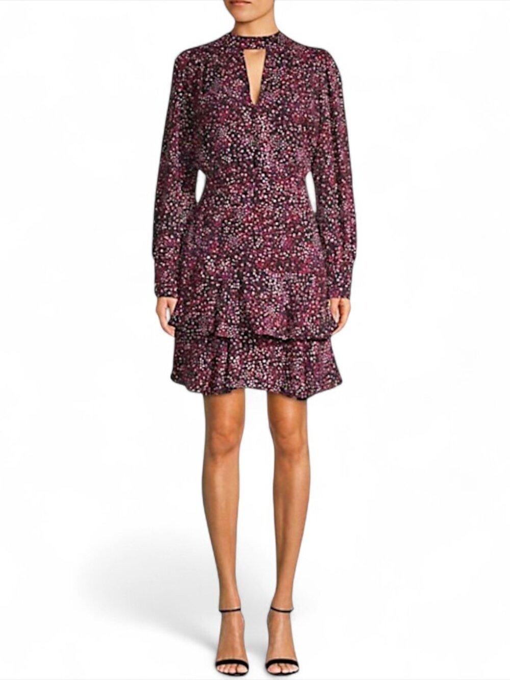 Parker Dress Scatters Printed Mockneck Cut-out Tiered Mini New NWT Size XS